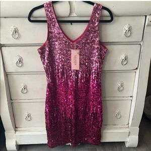Maner Pink Sequin Party Dress